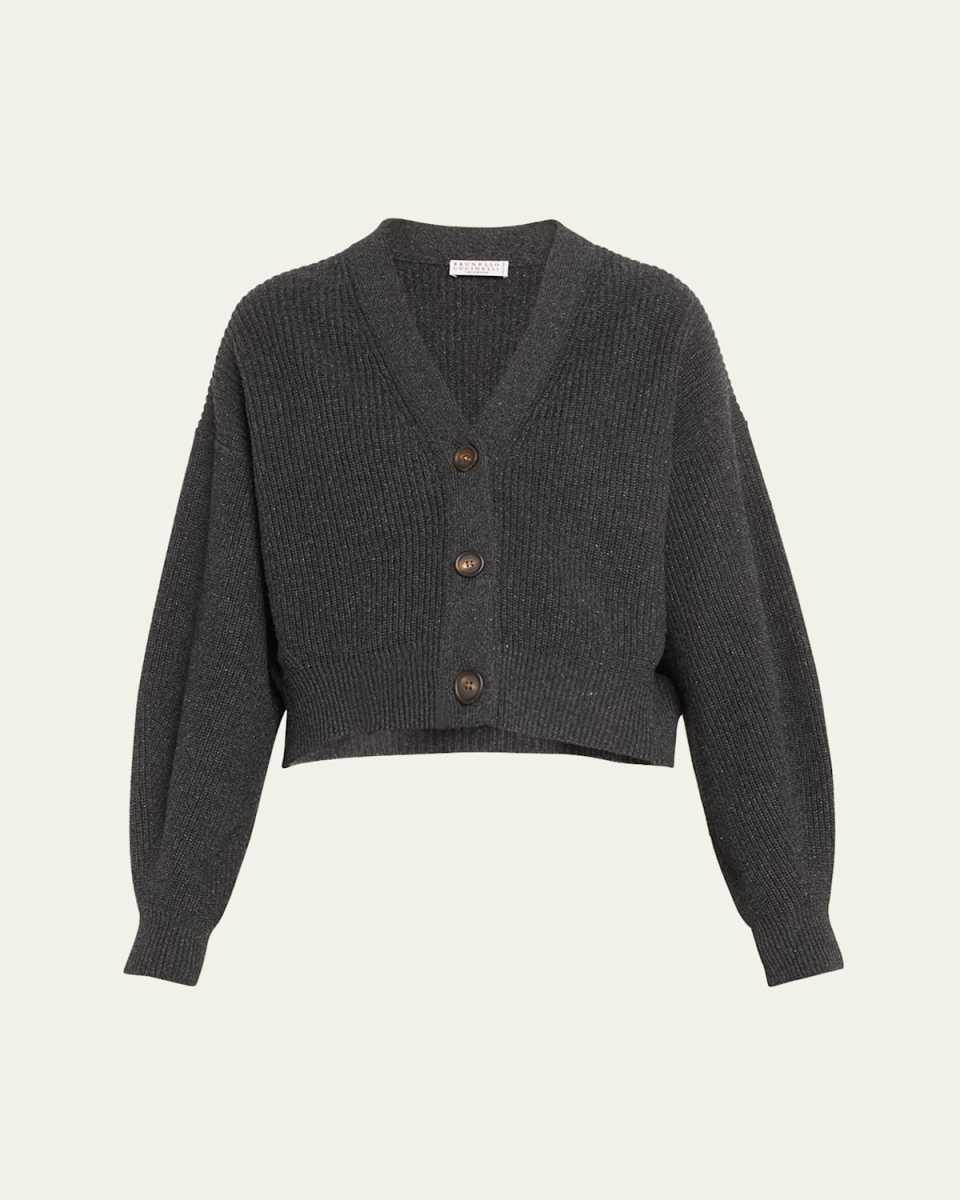 Metallic V-Neck Cashmere Wool Cardigan