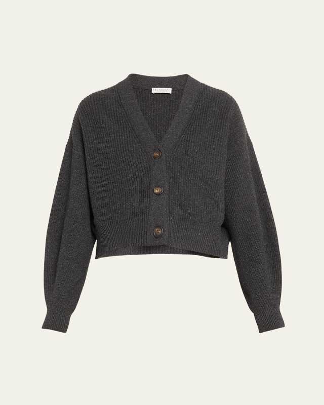 Metallic V-Neck Cashmere Wool Cardigan