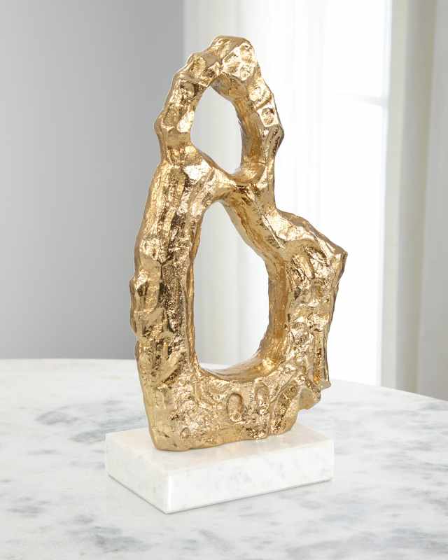 Textural Gold and White Marble Sculpture I