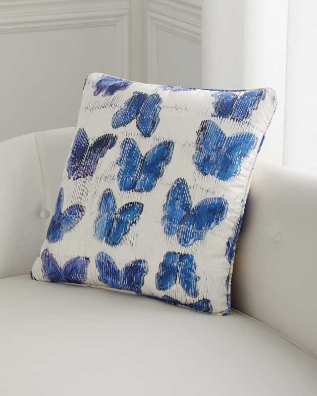 Butterflies In Blue Cotton Pillow,