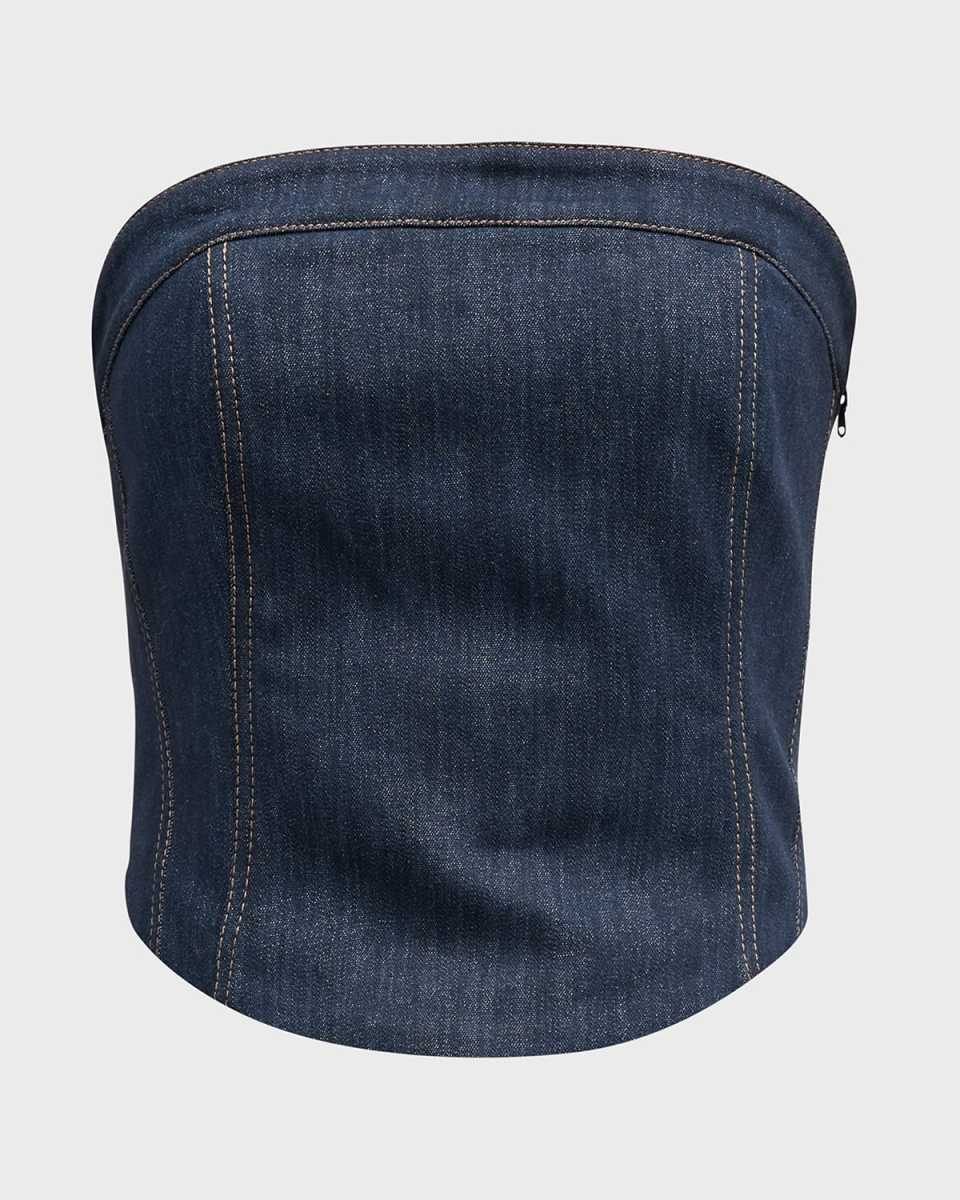 Metallic Denim Strapless Corset Top