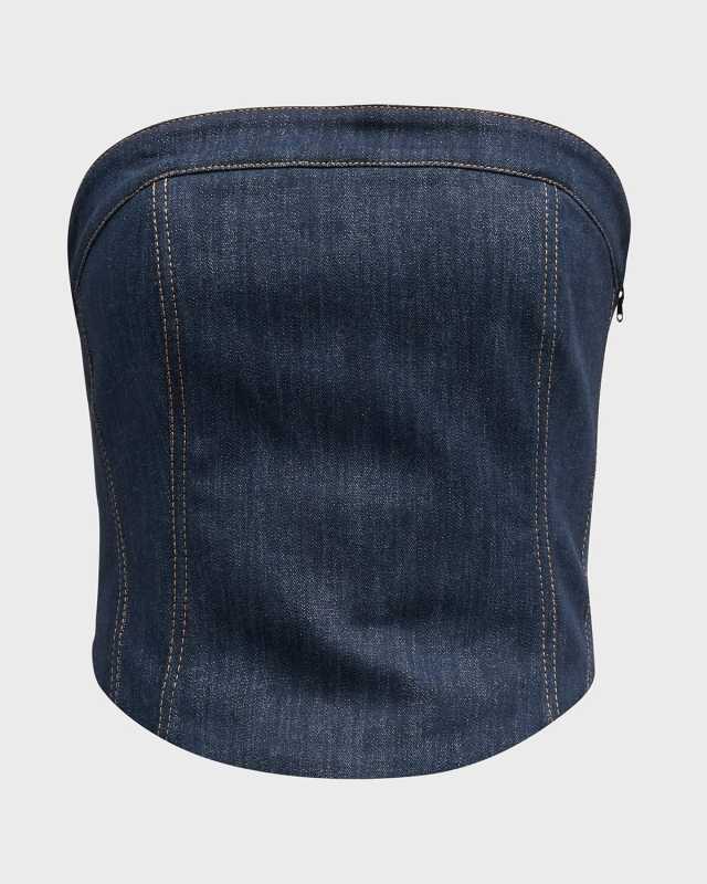 Metallic Denim Strapless Corset Top