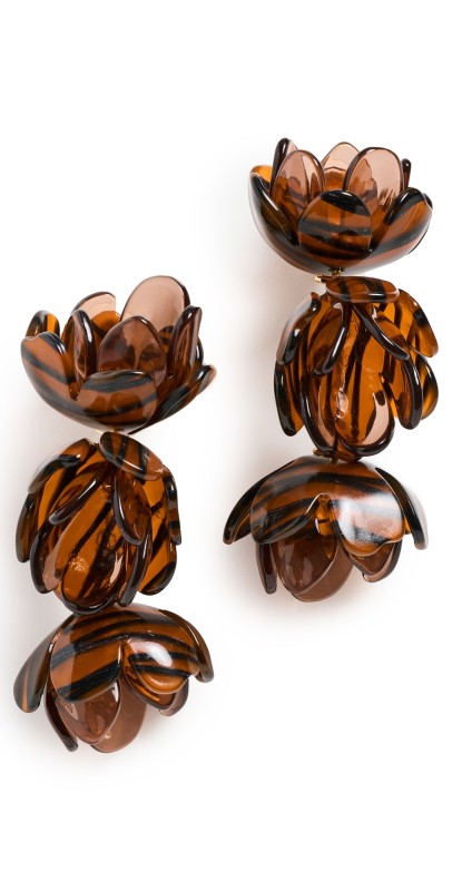 Lele Sadoughi Rose Petal Triple Drop Clip On Earrings Tigers Eye