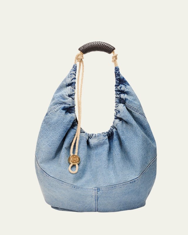 Squeeze Medium Denim Hobo Bag