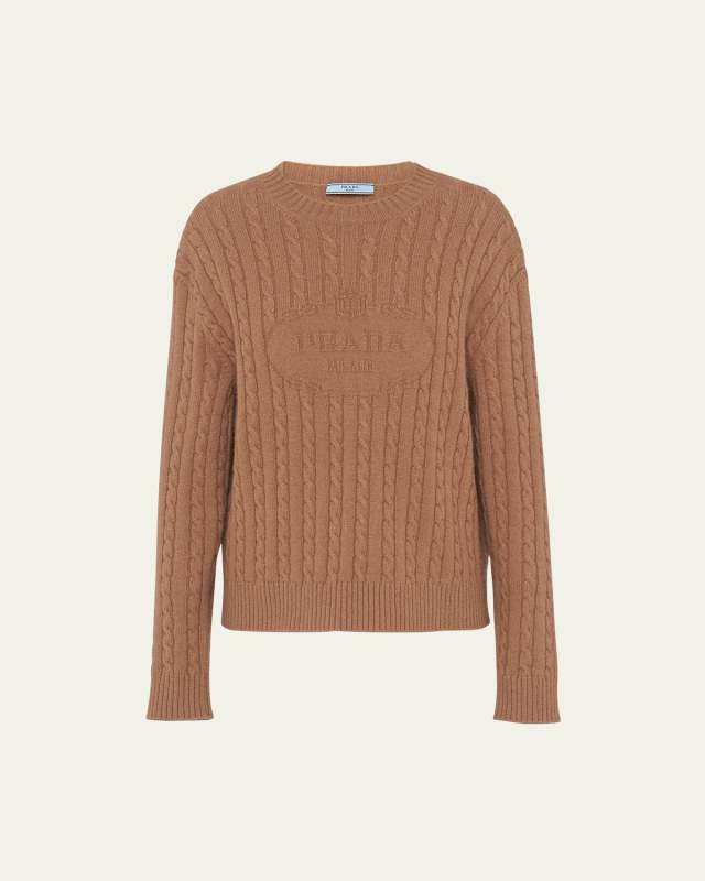 Embossed Logo Cable Cashmere Sweater