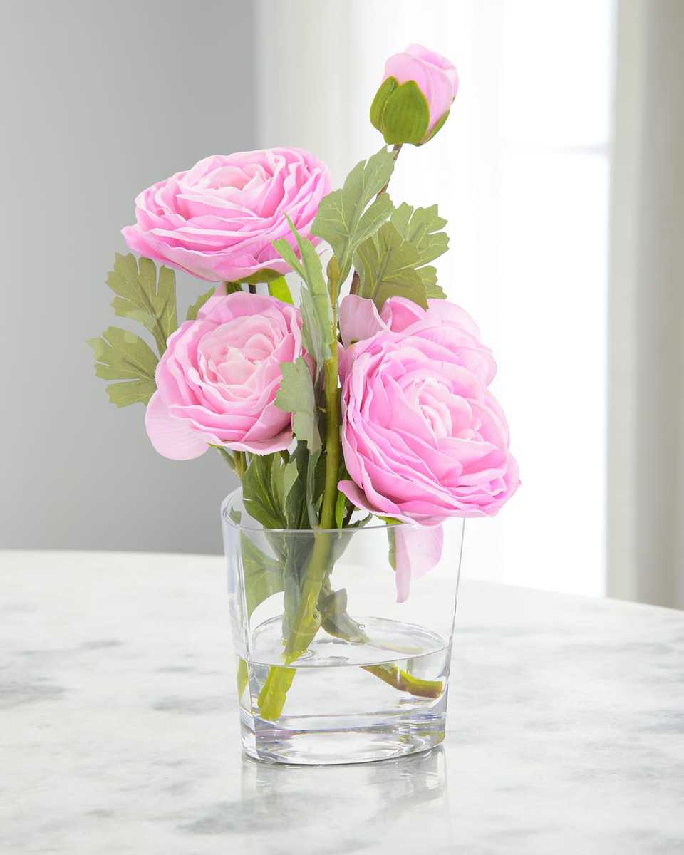 Real Touch Pink Passion 10" Faux Floral Arrangement in Glass Vase