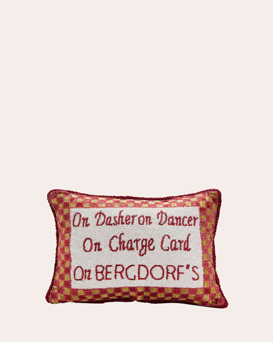 On Dasher, On Dancer, On Charge Card Beaded Decorative Pillow