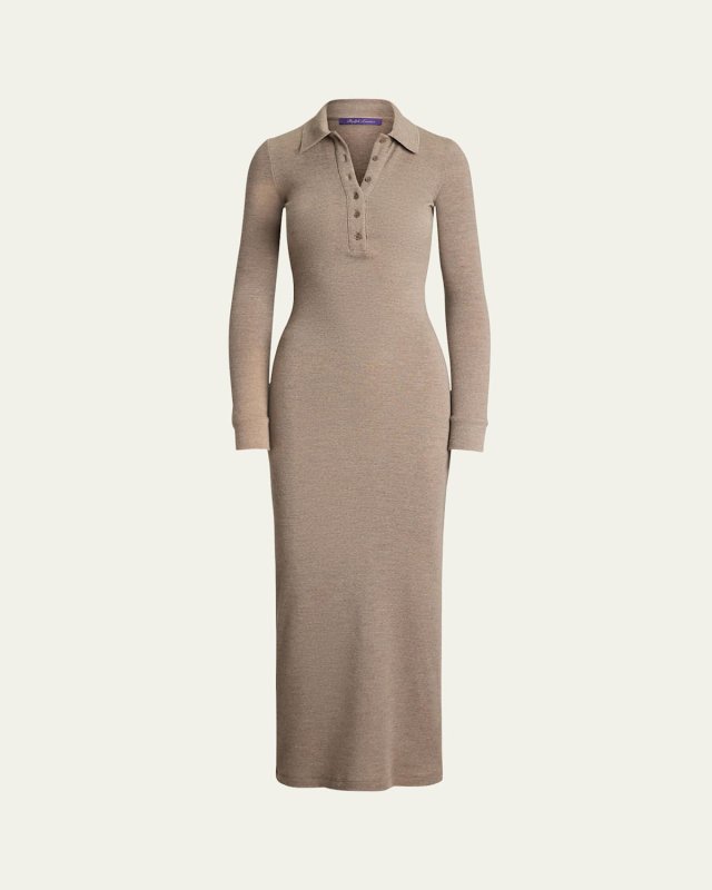 Mélange Wool Jersey Polo Day Dress