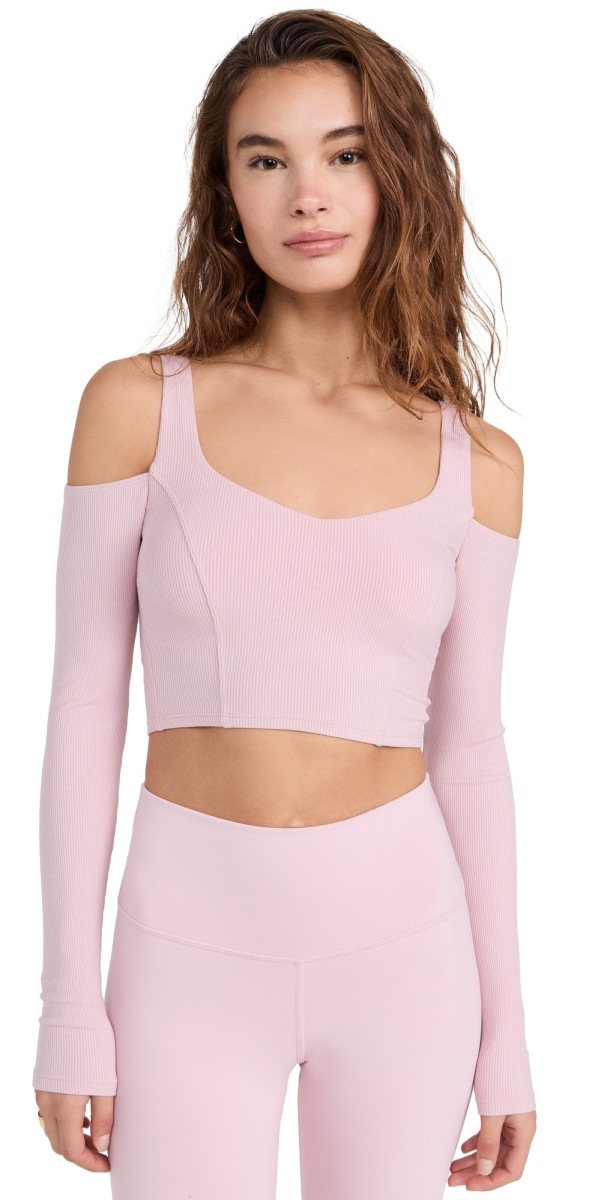 Alo Yoga Ribbed Cropped Butterfly Long Sleeve Tee Ballet Pink