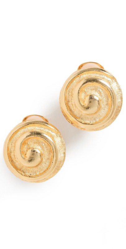 Kenneth Jay Lane Gold Swirl Button Clip Earrings Gold