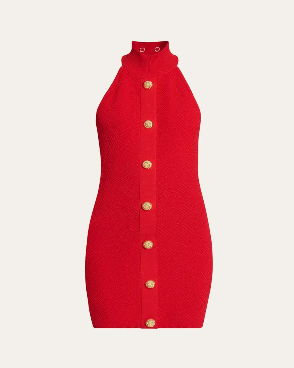 Halter Vichy Knit Mini Dress