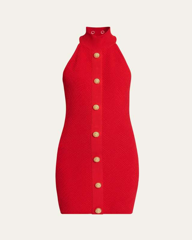 Halter Vichy Knit Mini Dress
