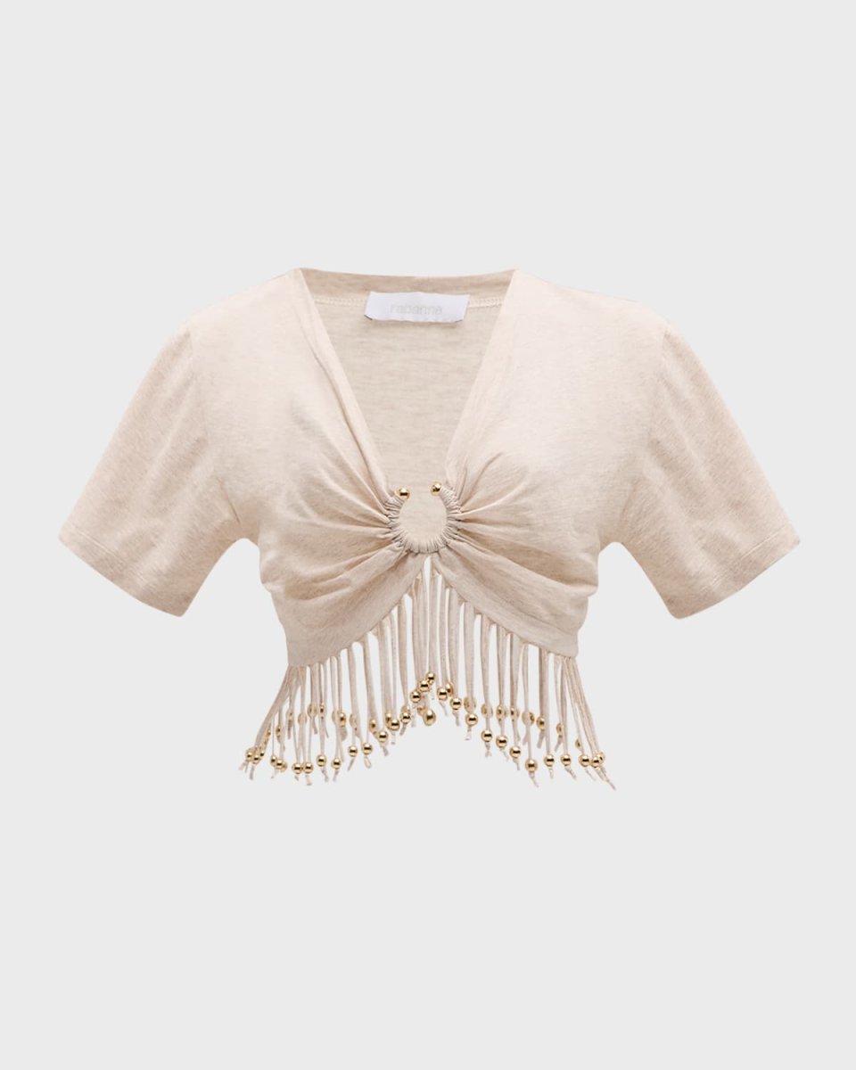 Fringed Short-Sleeve Crop Top