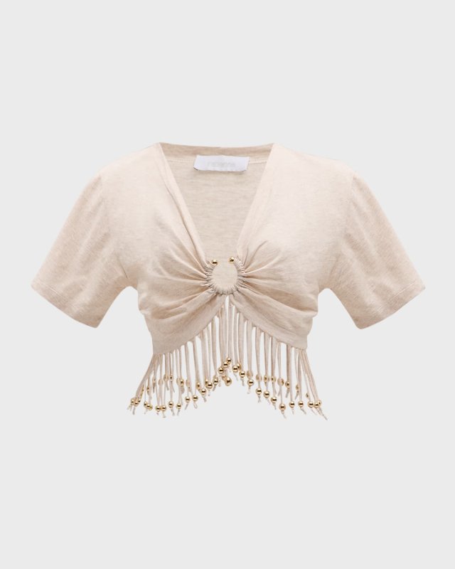 Fringed Short-Sleeve Crop Top