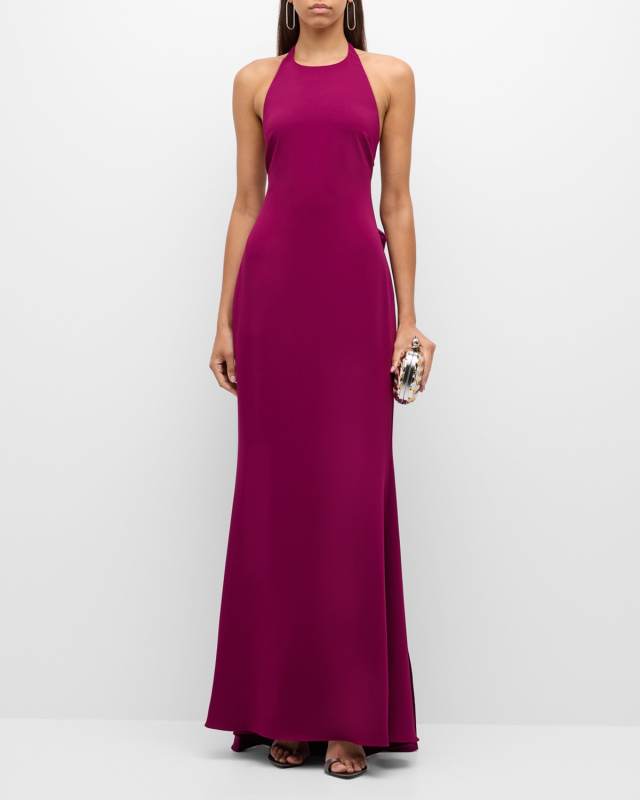 Sleeveless Bow-Back Halter Gown