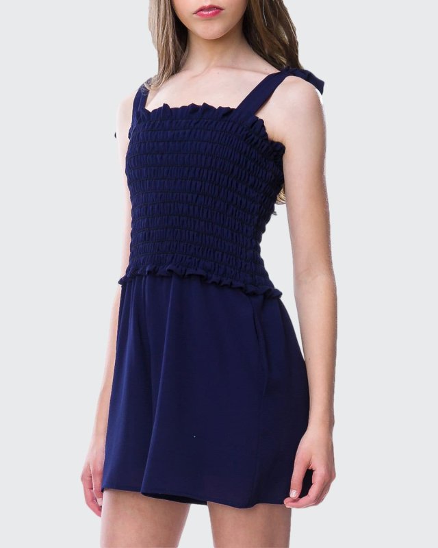 Girl's Smocked Romper w/ Knotted Straps, Size S-XL