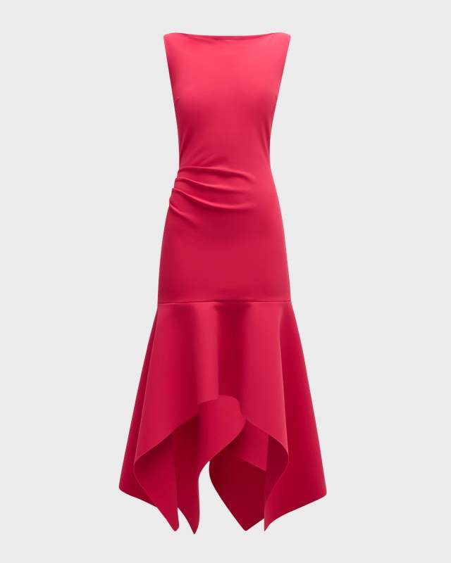 Boat-Neck Handkerchief Midi Dress