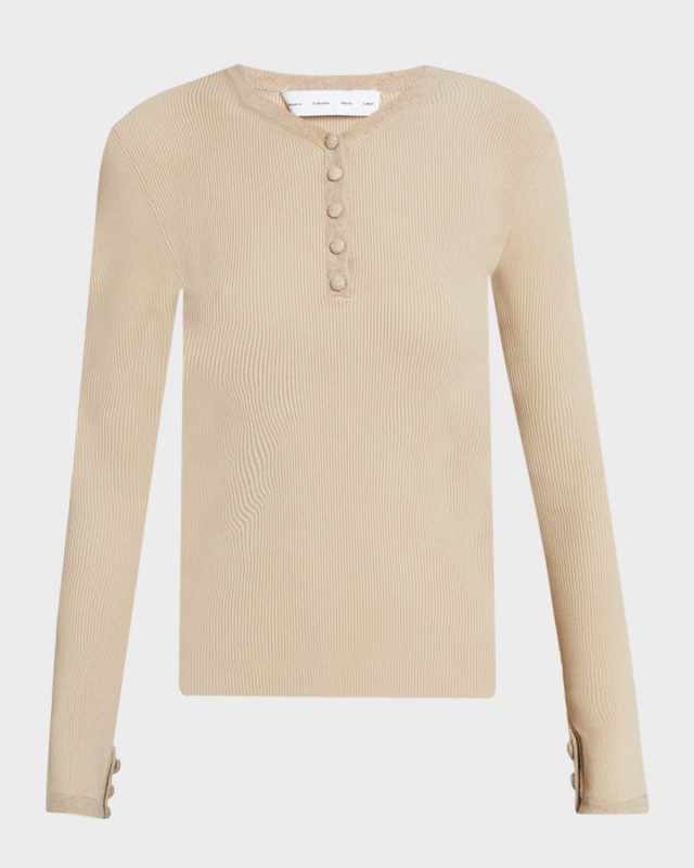 Isla Long-Sleeve Knit Henley Top