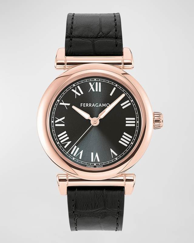 36mm Ferragamo Allure Watch with Calf Leather Strap, Black
