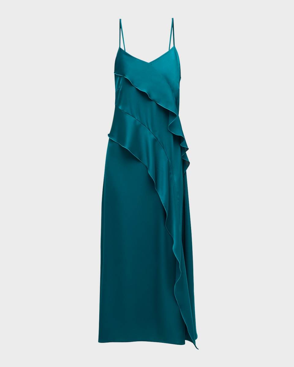 Ruffle Charmeuse Crepe De Chine Maxi Dress