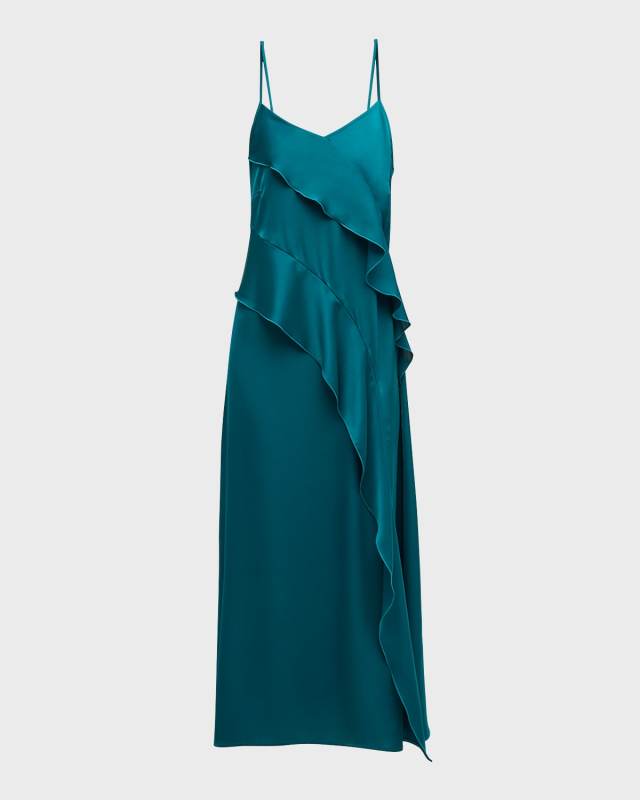 Ruffle Charmeuse Crepe De Chine Maxi Dress