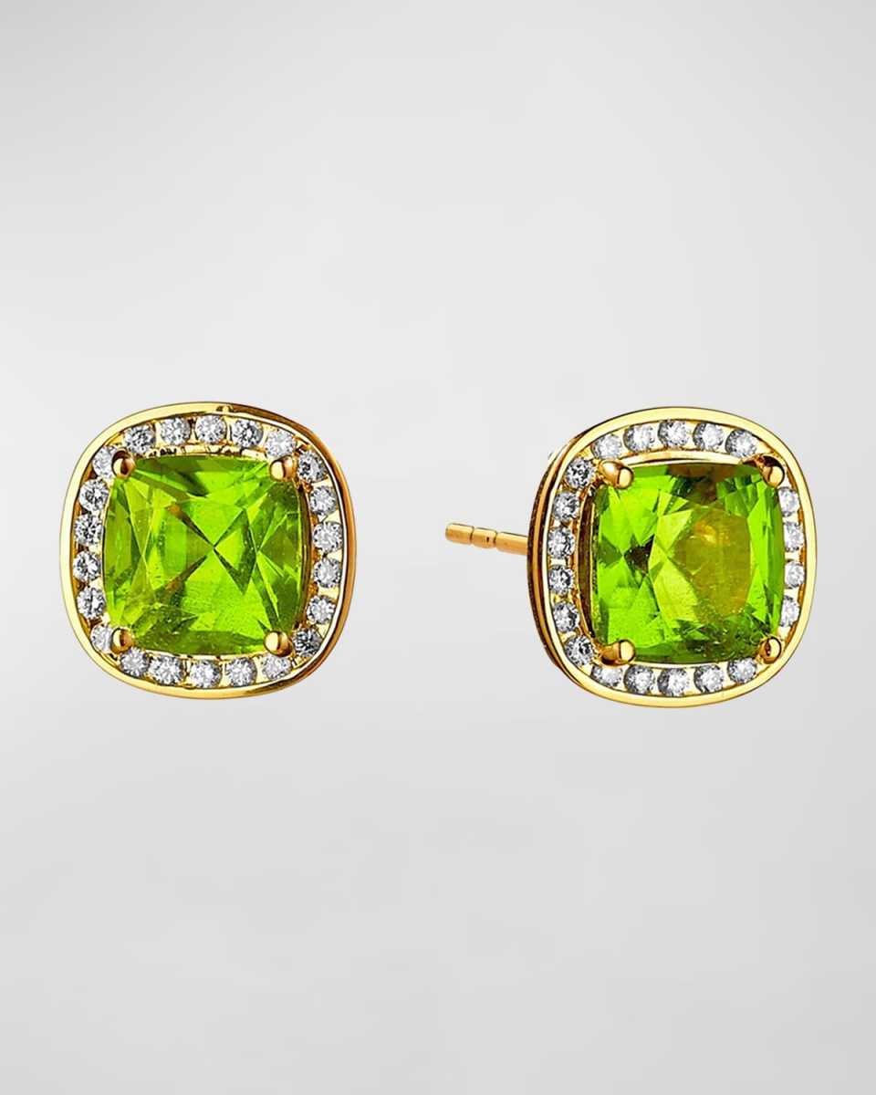 18K Yellow Gold Mogul Stone Cushion Earrings with Diamonds