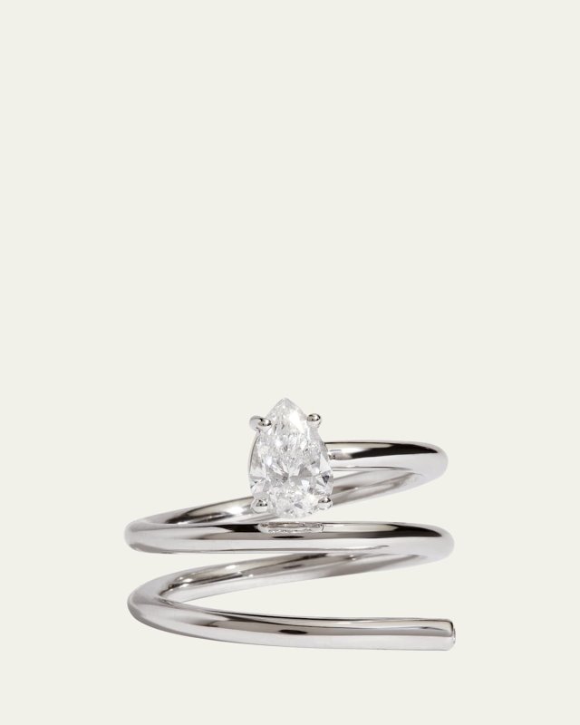 14K White Gold Pear Lab Grown Diamond Double Wrap Solitaire Ring, Size