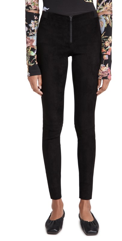 alice + olivia Front Zip Suede Leggings Black