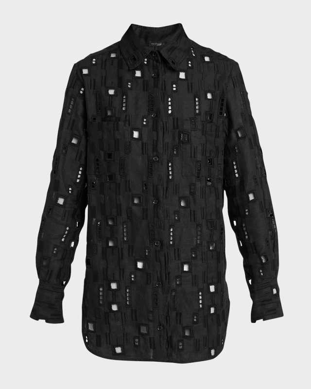 Sengale Lace Long-Sleeve Collared Shirt