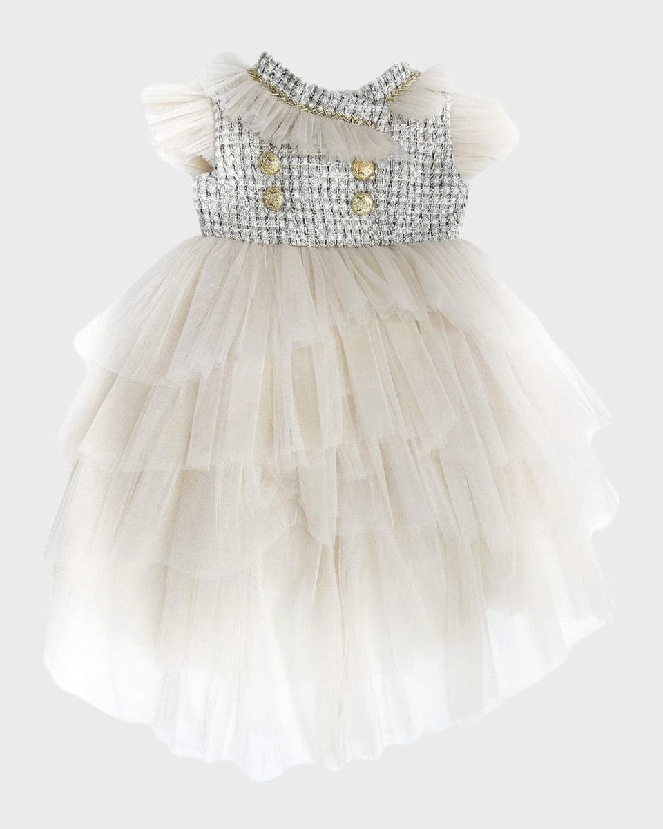 Girl's Fira Tweed and Tulle Layered Dress, Size 12M-10