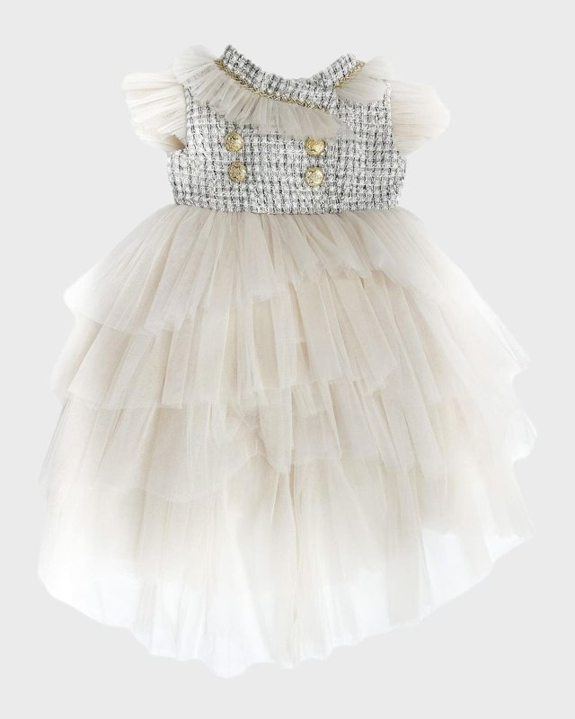 Girl's Fira Tweed and Tulle Layered Dress, Size 12M-10