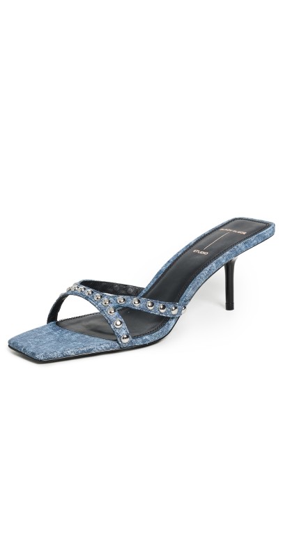 Black Suede Studio Leo Sandals 65mm Denim Blue