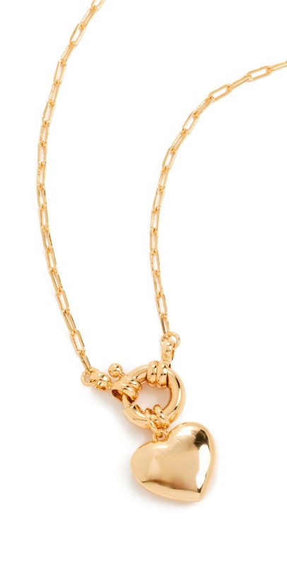 By Adina Eden Eden Solid Puffy Heart Paperclip Chain Necklace Gold