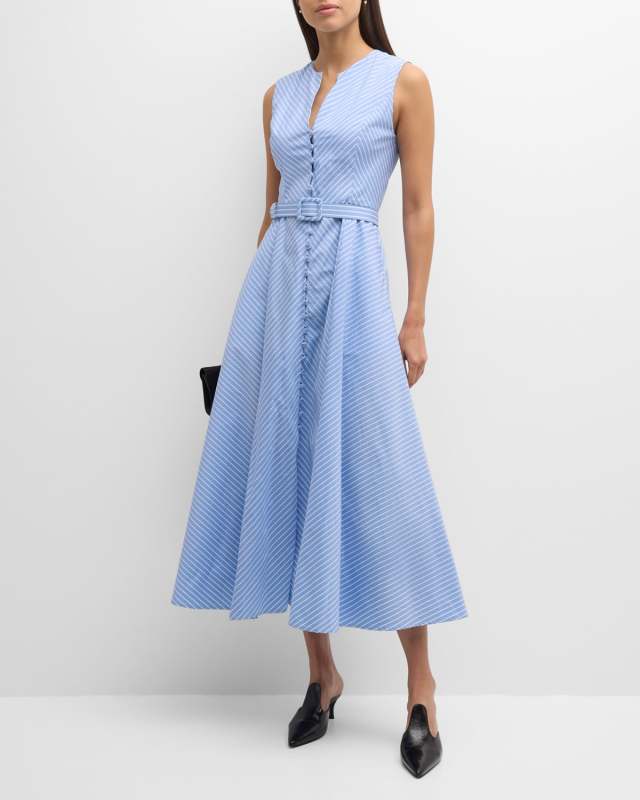 Carine Belted Striped Cotton Midi Dress