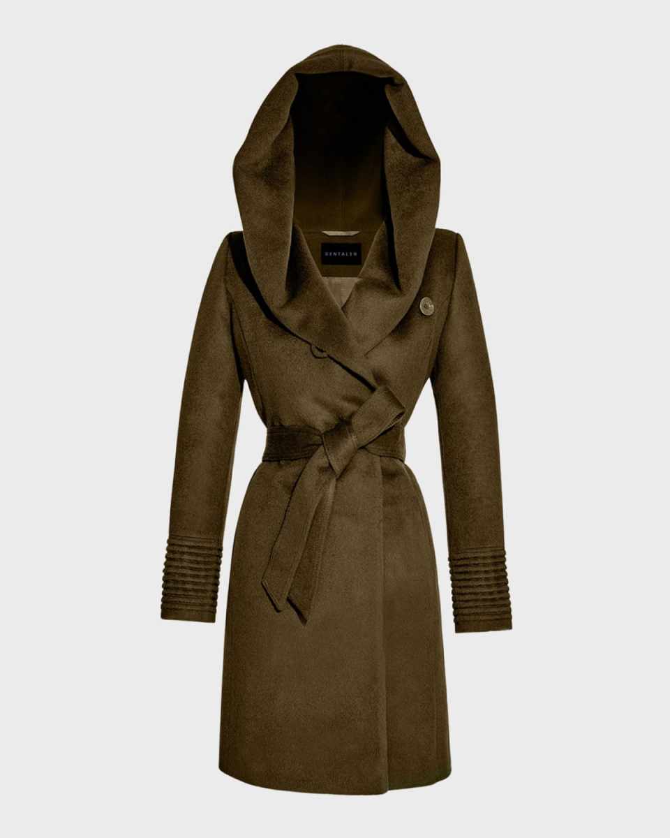 Mid-Length Hooded Wrap Baby Alpaca Wool Coat