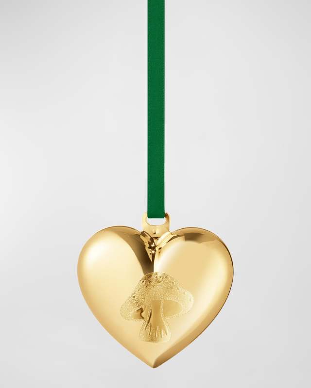 18K Gold-Plated Mushroom Heart Christmas Ornament