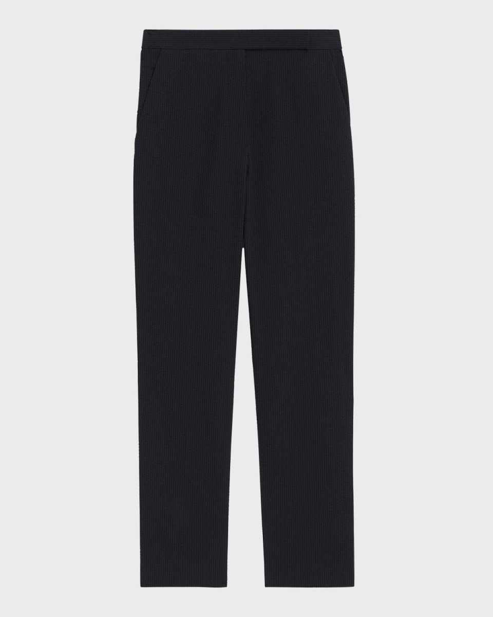 High-Waist Cropped Slim Seersucker Pants