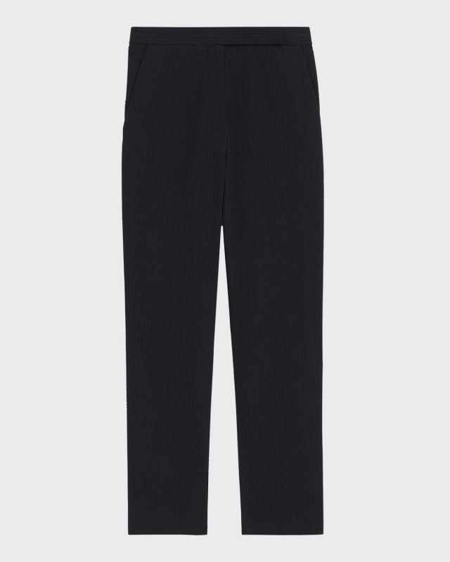 High-Waist Cropped Slim Seersucker Pants