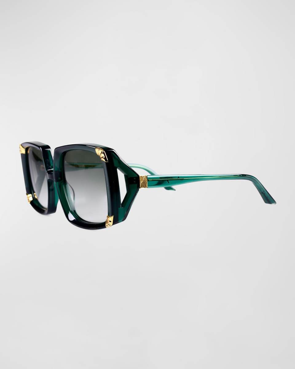 Strawberry Moon Green Square Acetate & Gold-Plated Steel Sunglasses