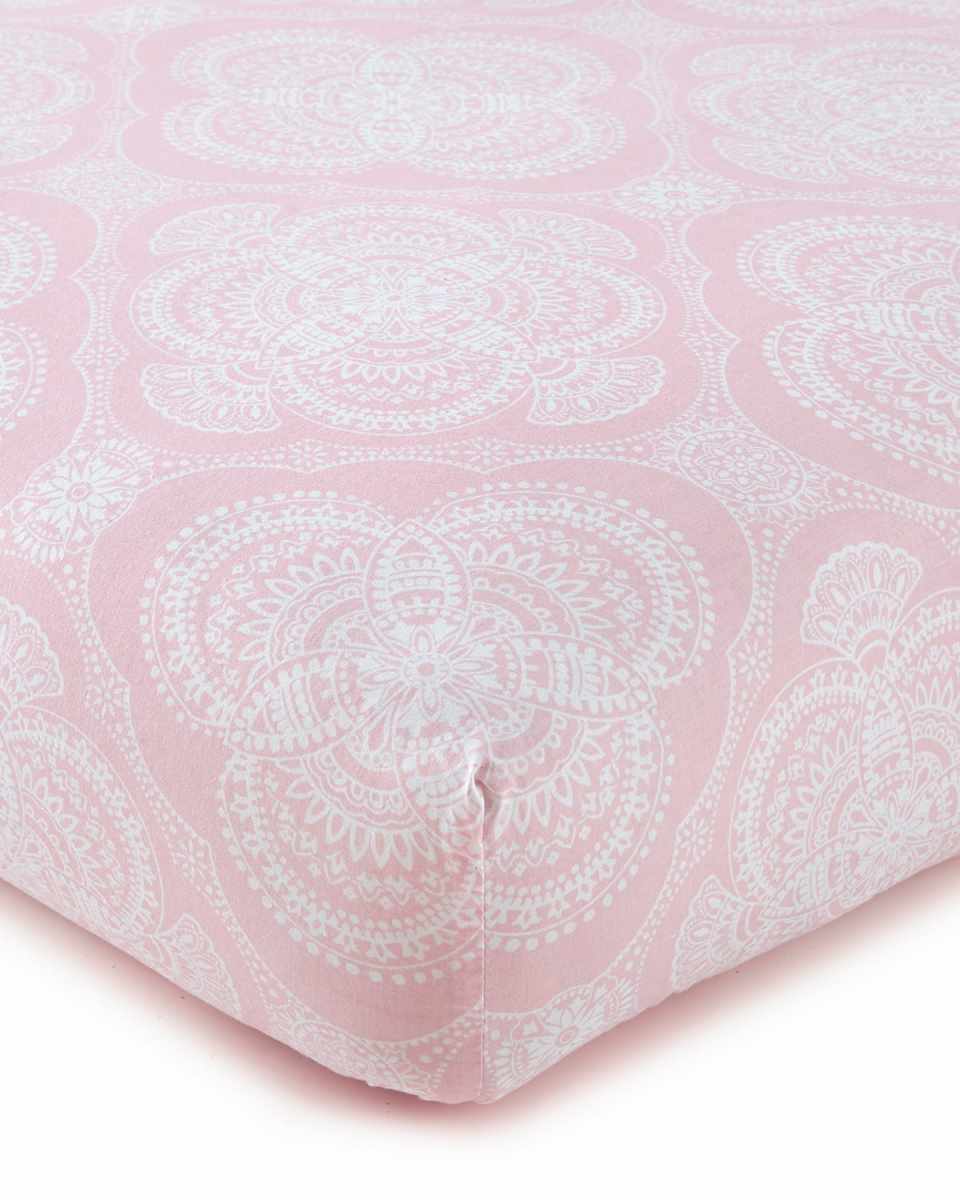 Willow Medallion Fitted Crib Sheet, Pink