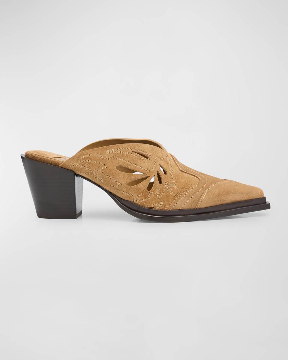 Cece Perforated Suede Western Mules