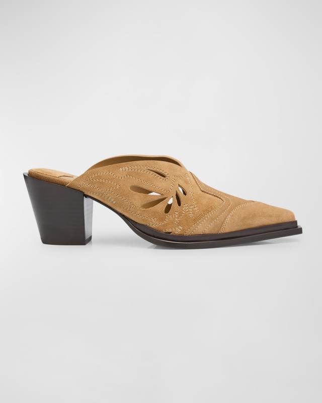 Cece Perforated Suede Western Mules