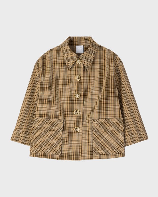 Plaid Collared Technical Jacket