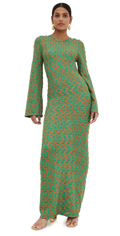 Dur Doux Seacoral Maxi Scoop Dress Orange and Green