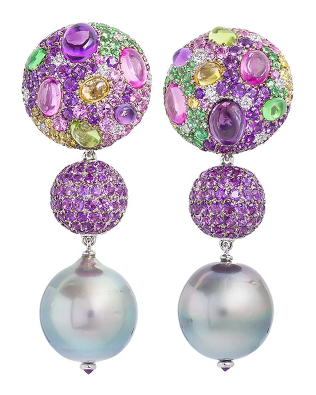 Cookie Mixed Sapphire & Pearl Drop Earrings