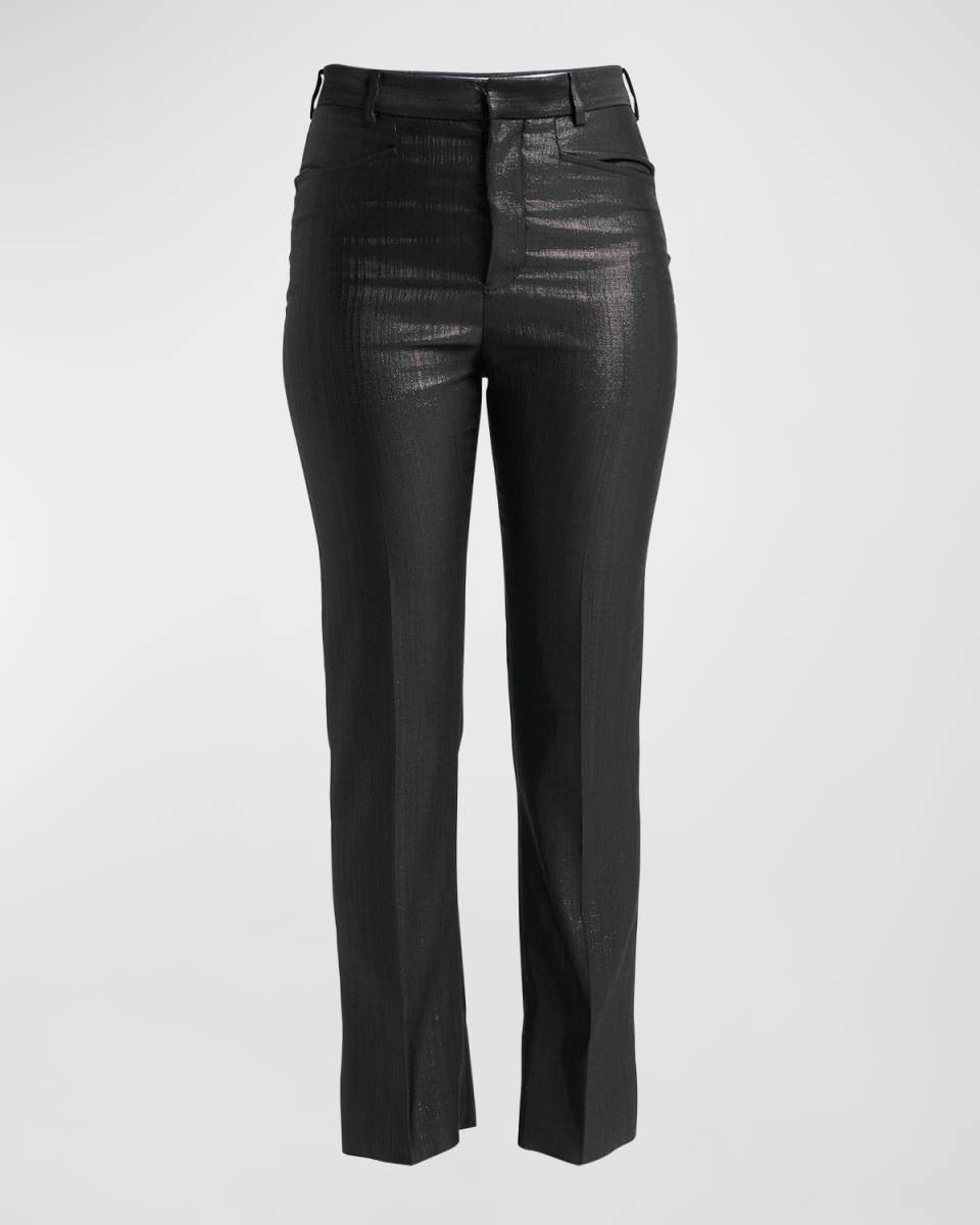 Mid-Rise Broken Metallic Straight-Leg Ankle Tailored Pants