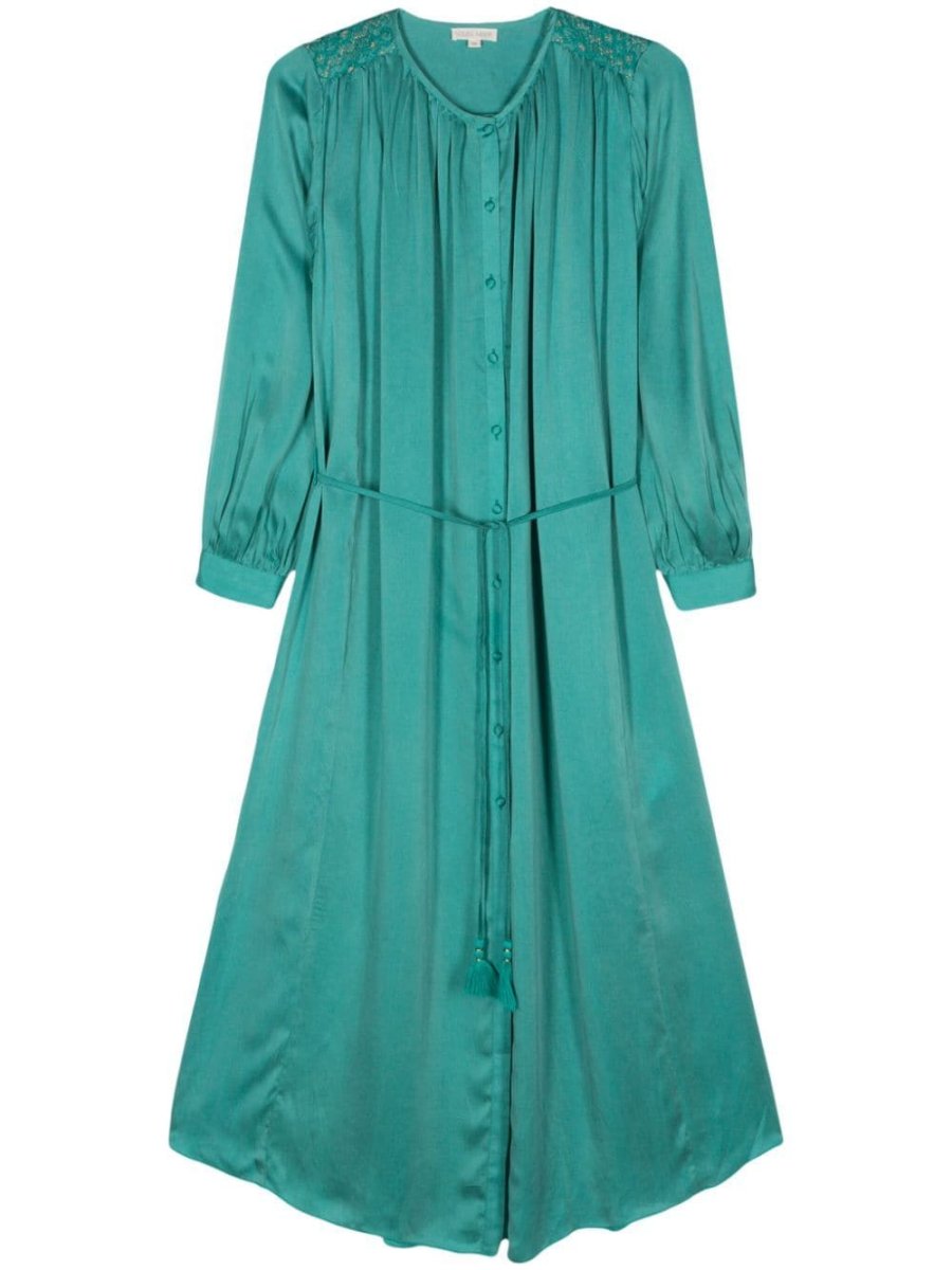 metallic-threading shirt dress