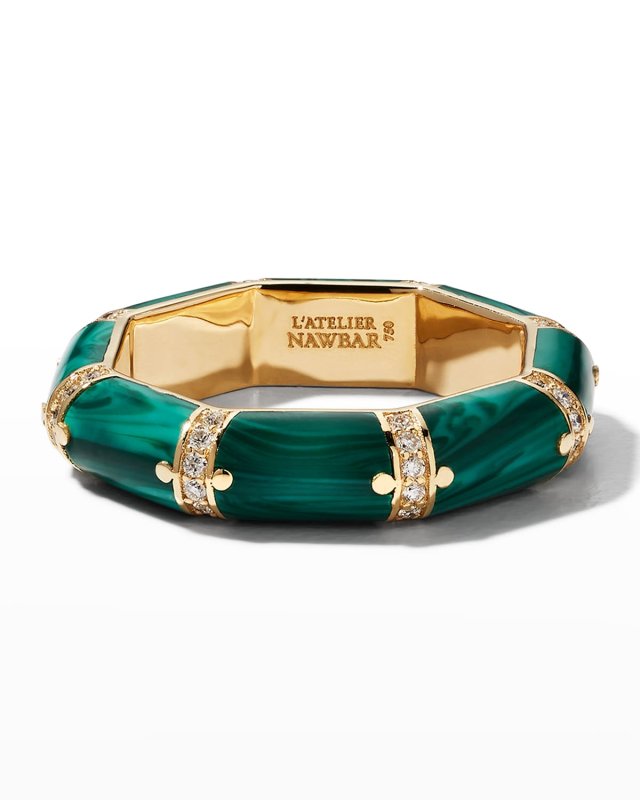 Rose Gold Ring with Malachite Stones and White Diamonds
