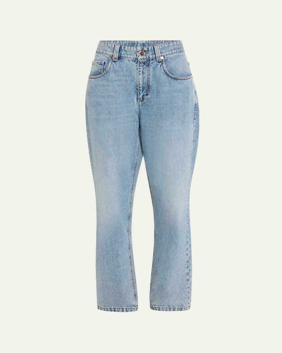 Mid-Rise Washed Denim Straight-Leg Ankle Pants