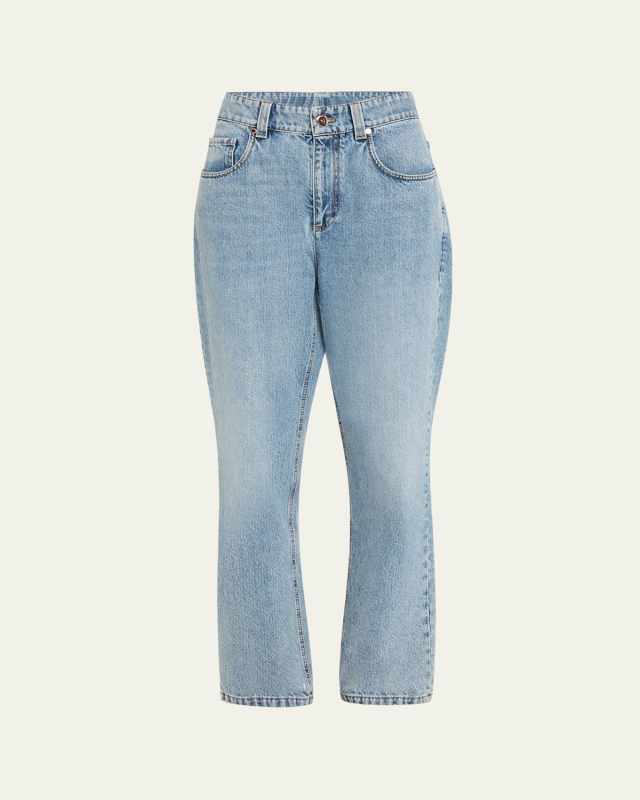 Mid-Rise Washed Denim Straight-Leg Ankle Pants